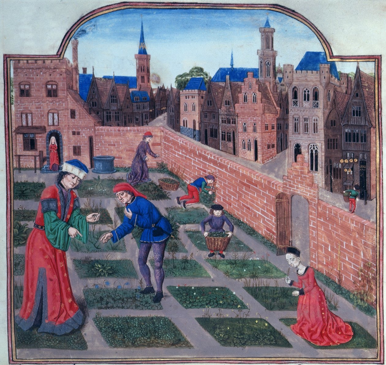 Lägg till 19720 fol.165 En muromgärdad örtagård i en stad, från Livre des profits ruraux av Piero de Crescenzi av Bologna (1230-1320/1) sent 1400-tal (vellum) av French School