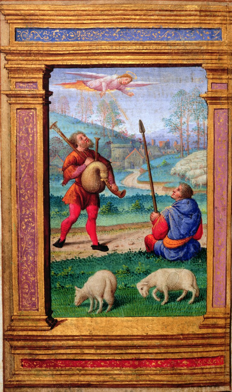 Lägg till 35214 f.57v Bebådelse till herdarna, från en timbok, Paris av French School
