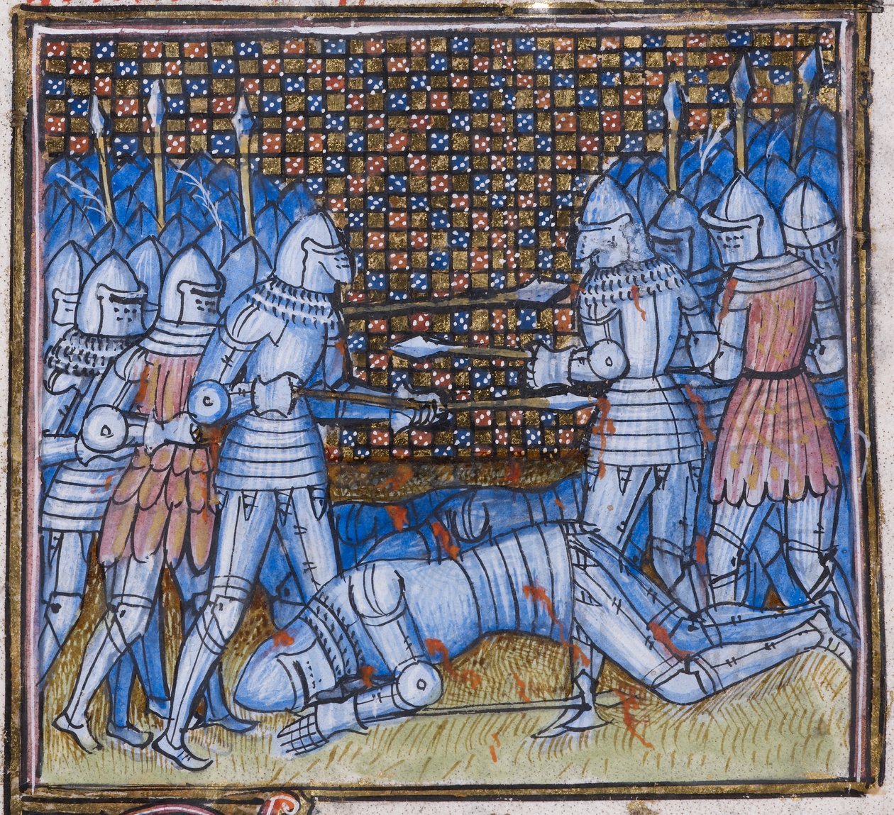 Lägg till. 38659 fol.170 Sir John Chandos död. En medeltida strid, belysning från 