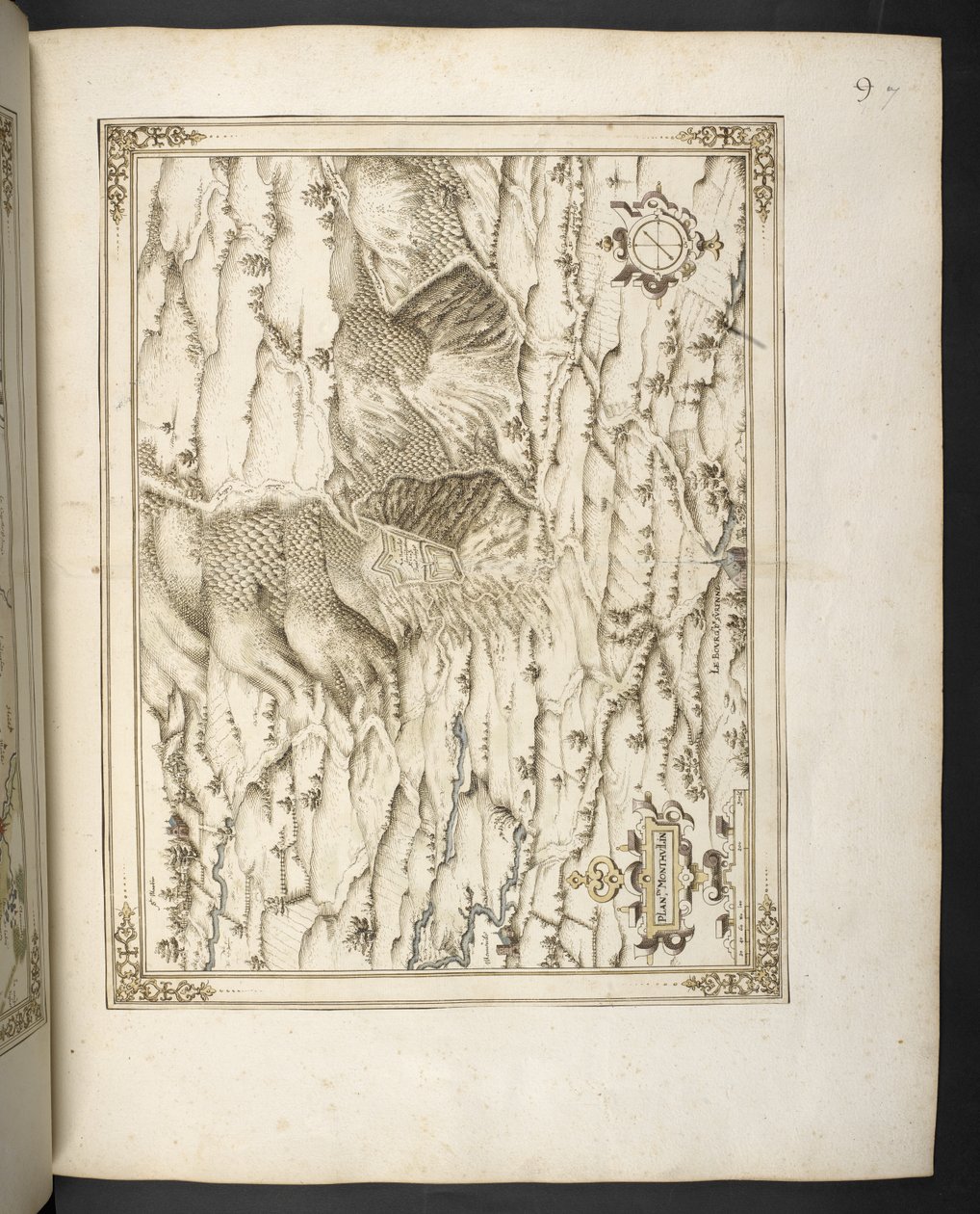 Lägg till MS 21117 f.7r Le Monthullin, Frankrike, från "Maps, plans and views, of towns and fortresses in France" av François Martilleur för Maximilien de Béthune av French School