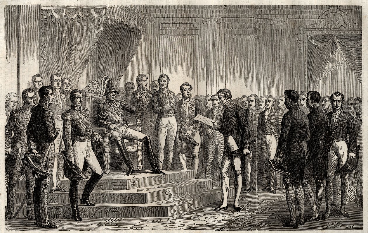 De 221:ans anförande - Den liberale statsmannen Roy- Collard presenterar Adressen du 221 - Pierre Paul Royer-Collards uppläsning för den franske kungen Charles X den 221:ans tal för att protestera mot domen 1830 - Pierre Paul Royer Collard (1763-1845) (Roy av French School