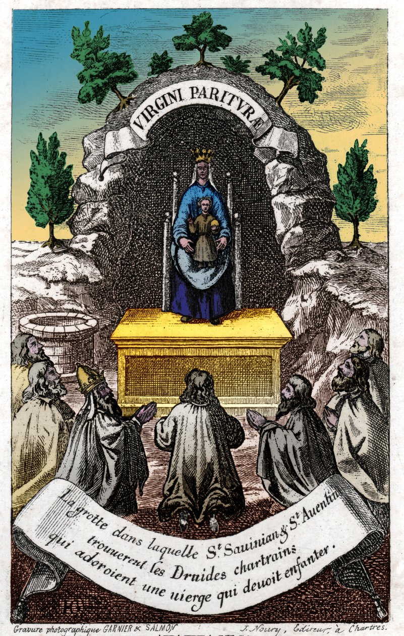 Tillbedjan av Jungfru Maria. (gravyr, ca 1850) av French School