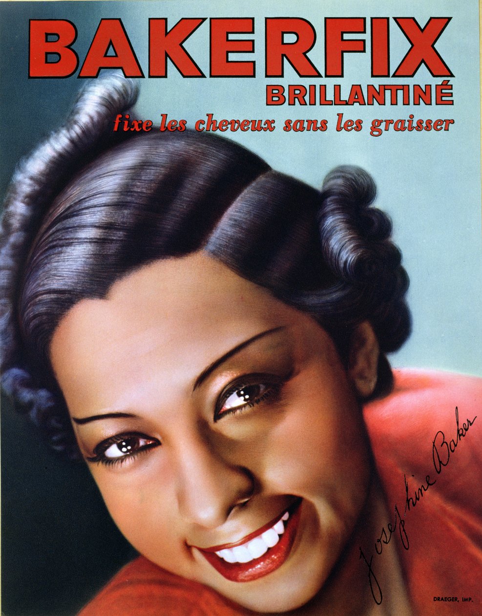 Annons för Bakerfix hår brilliantine med Josephine Baker (1906-75) av French School