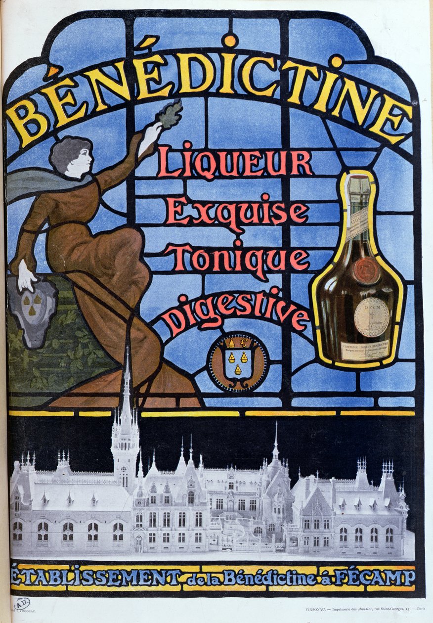 Annons för benediktinlikör, tidigt 1900-tal av French School