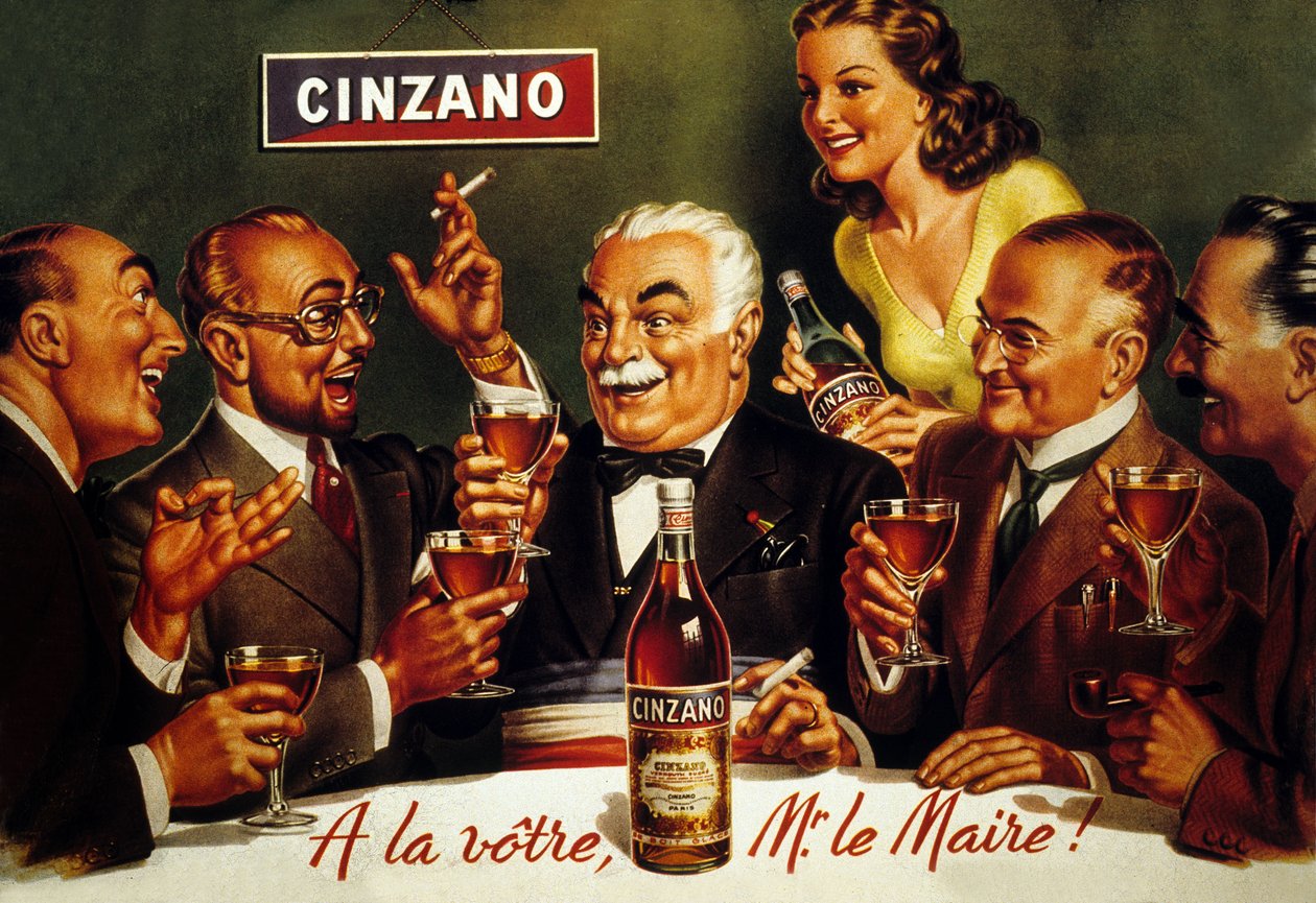 Annons för Cinzano Blanc (färg litho) av French School