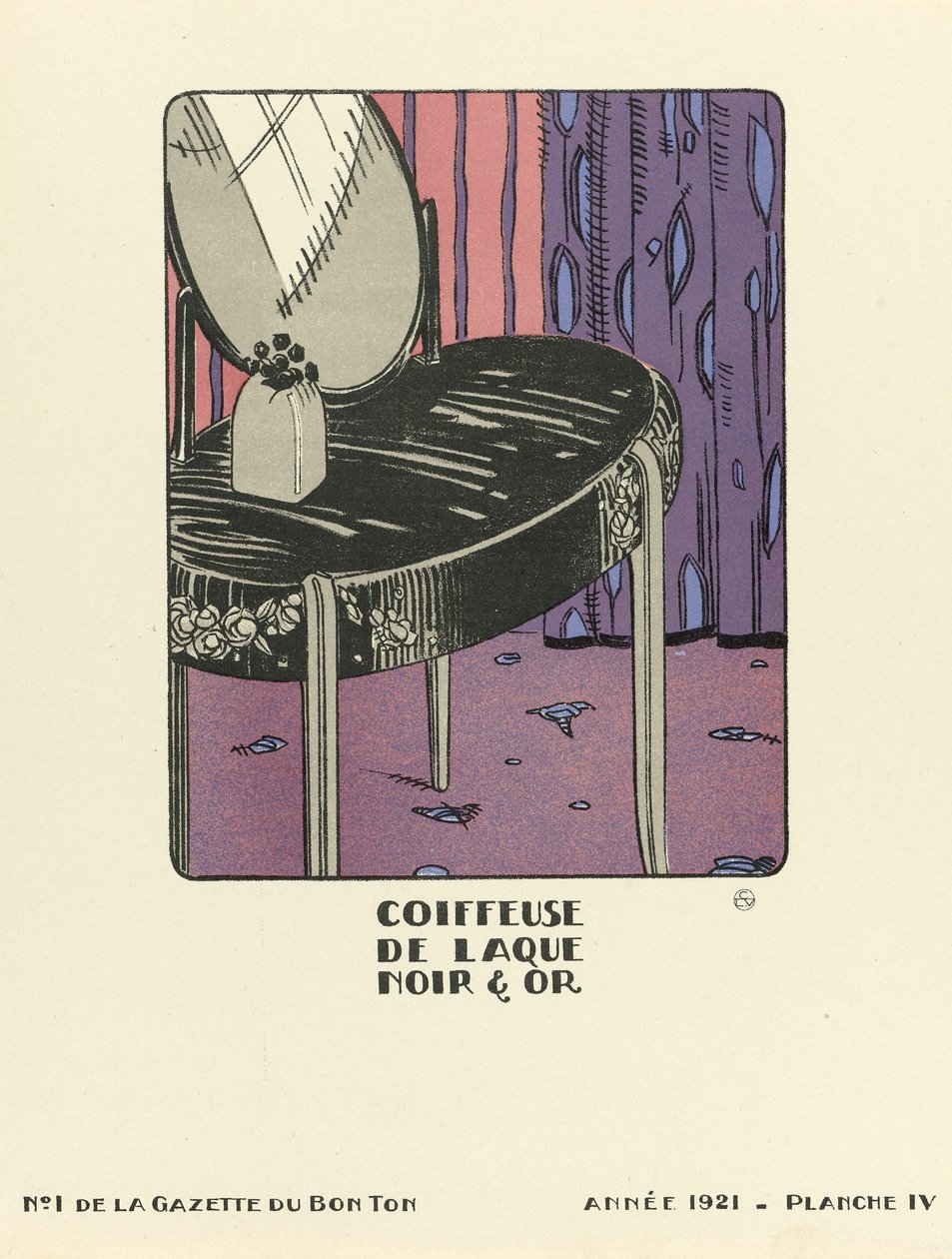 Annons för "Coiffeuse de Laque Noir  Or", utg.1921 (stenciltryck) av French School