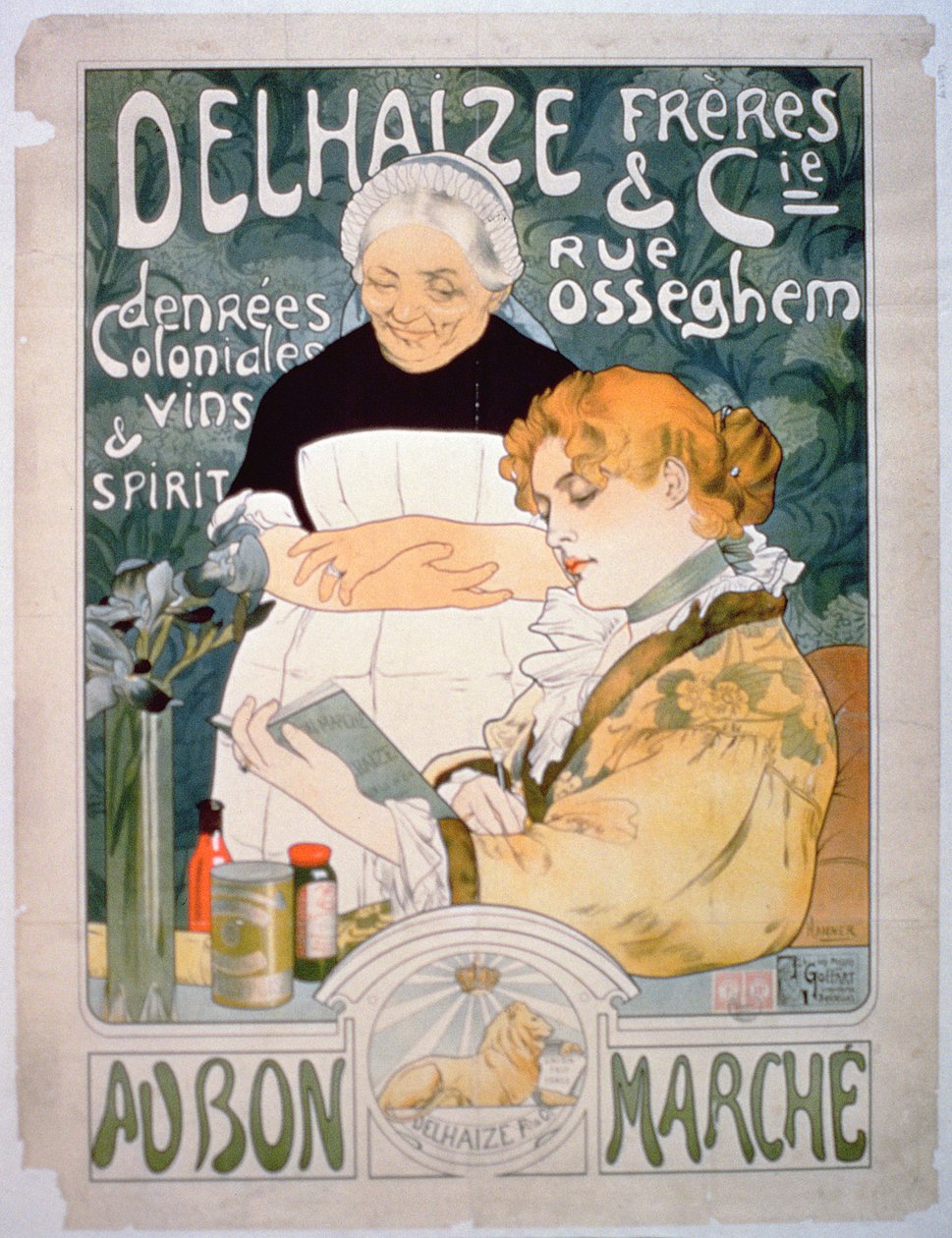 Annons för Delhaize, Brothers and Co. på Bon Marche av French School
