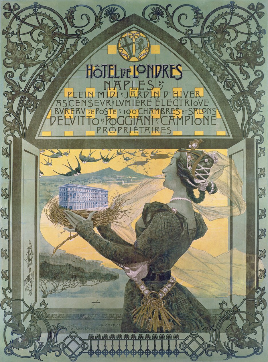 Annons för Hotel de Londres a Neapel av French School