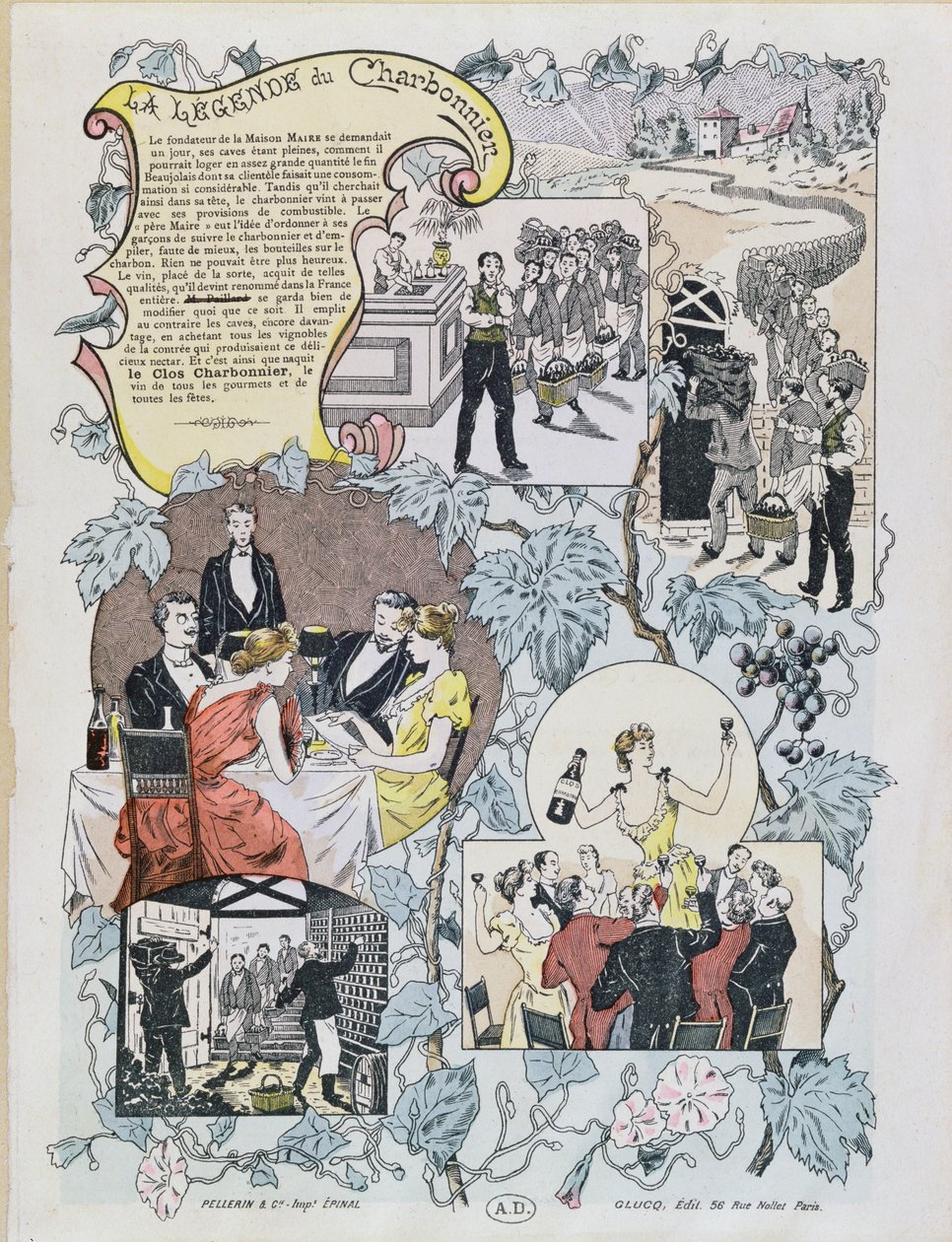 Annons för Le Clos Charbonnier Beaujolais, ca 1880 av French School