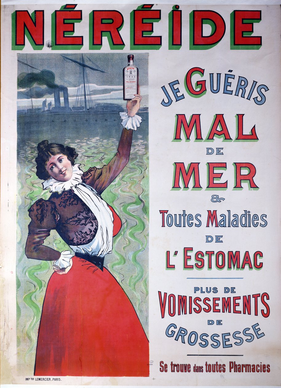 Annons för Nereide medicin mot sjösjuka, ca 1900 av French School