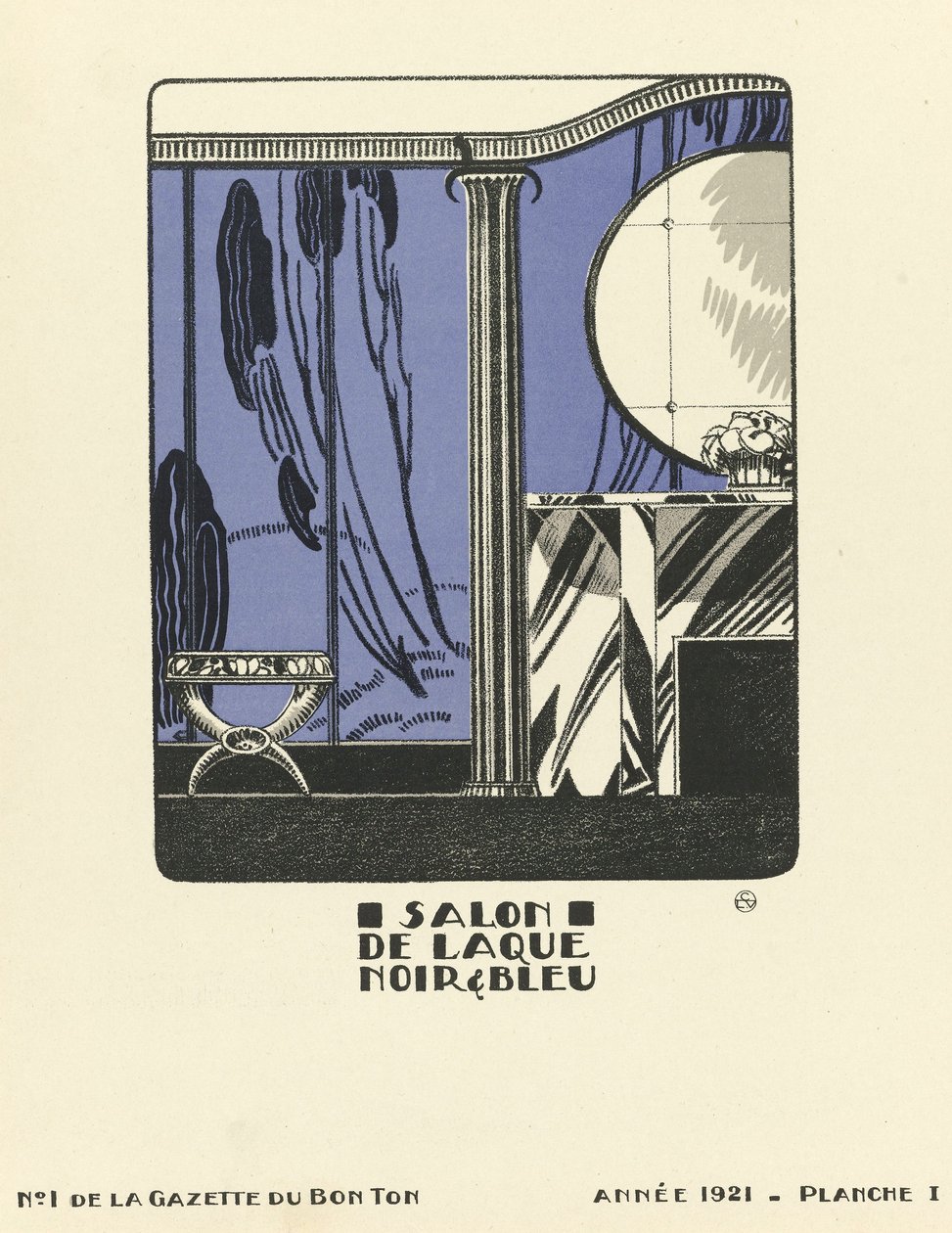 Annons för "Salon de Laque Noir  Bleue", utg.1921 (stenciltryck) av French School