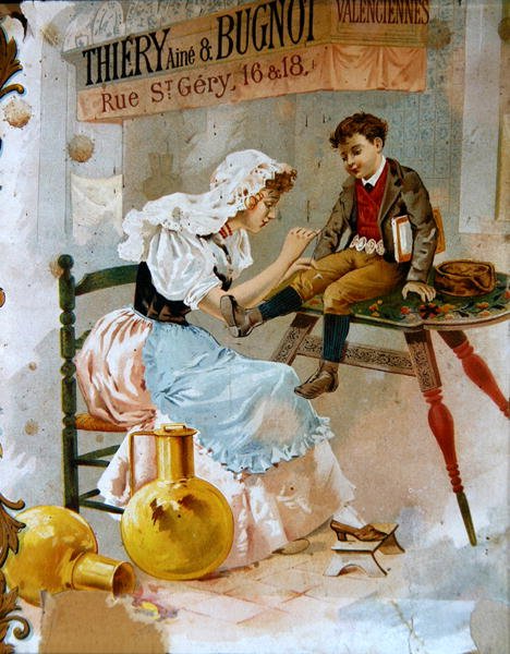 Annons för Thiery & Bugnot sytråd, sent 1800-tal (lito i färg) av French School