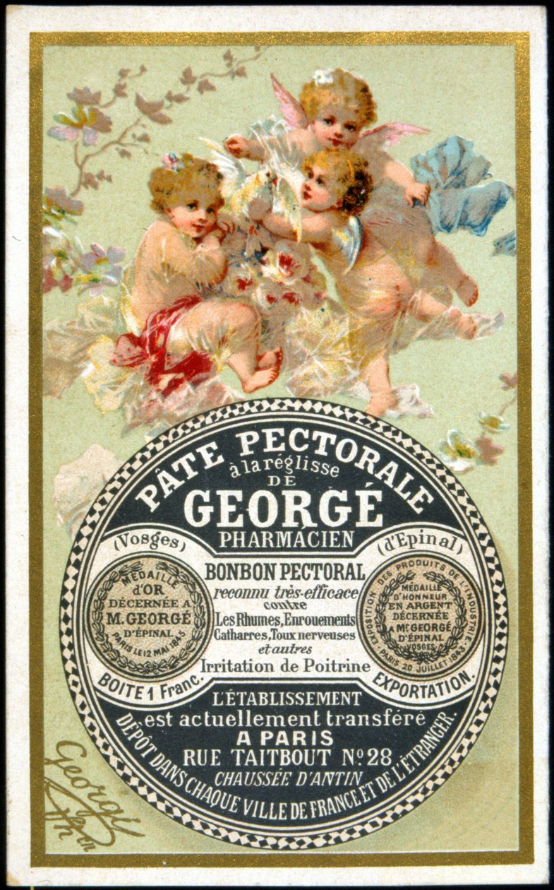 Reklamkort för Pectoral Paste with Lakrits av Georgé Pharmacien. sd. 1800-talet. av French School