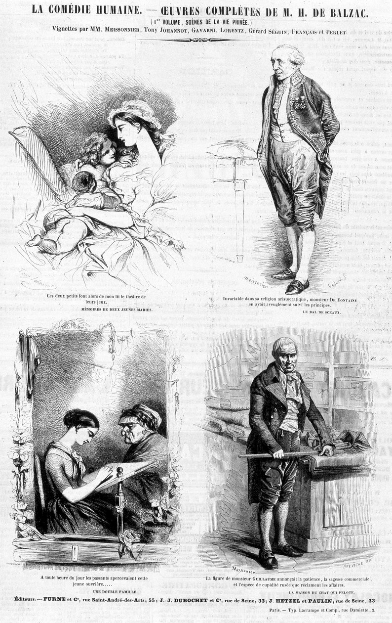 Annonssida för verk av Balzac - i "" Charivari", juli 1842 av French School