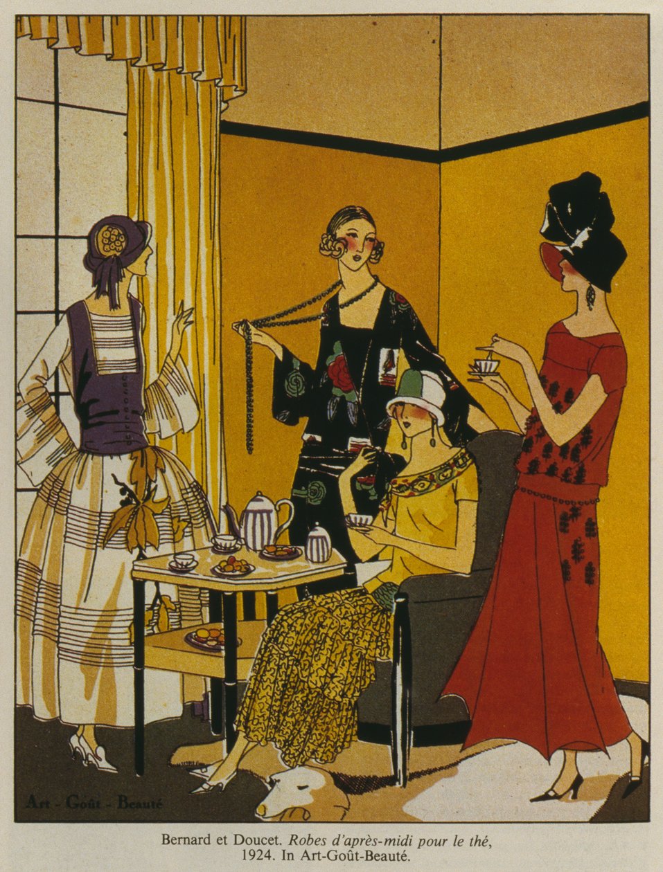 Eftermiddagsklänningar för te, modetallrik från Art Gout Beaute magazine, 1924 av French School
