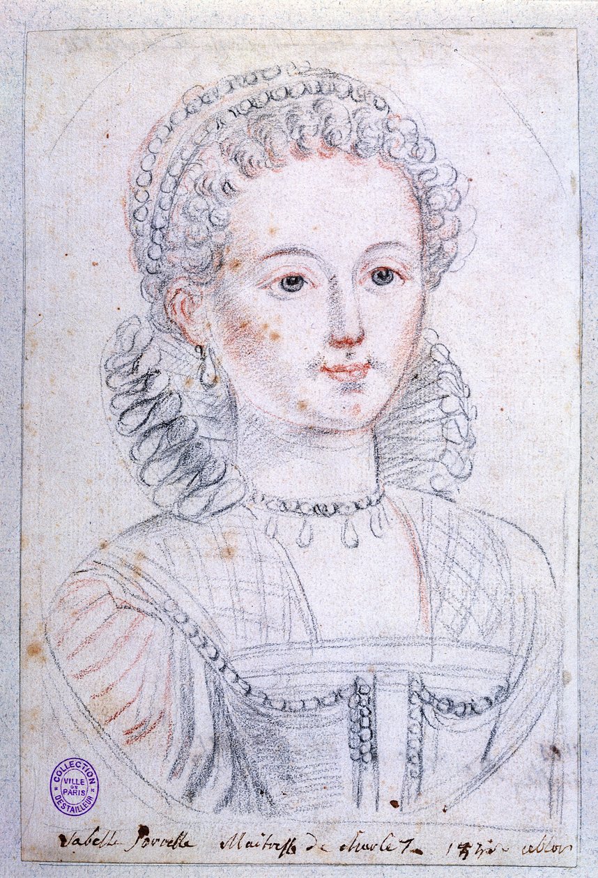 Agnes Sorel (ca 1422-50) (penna och krita på papper) av French School