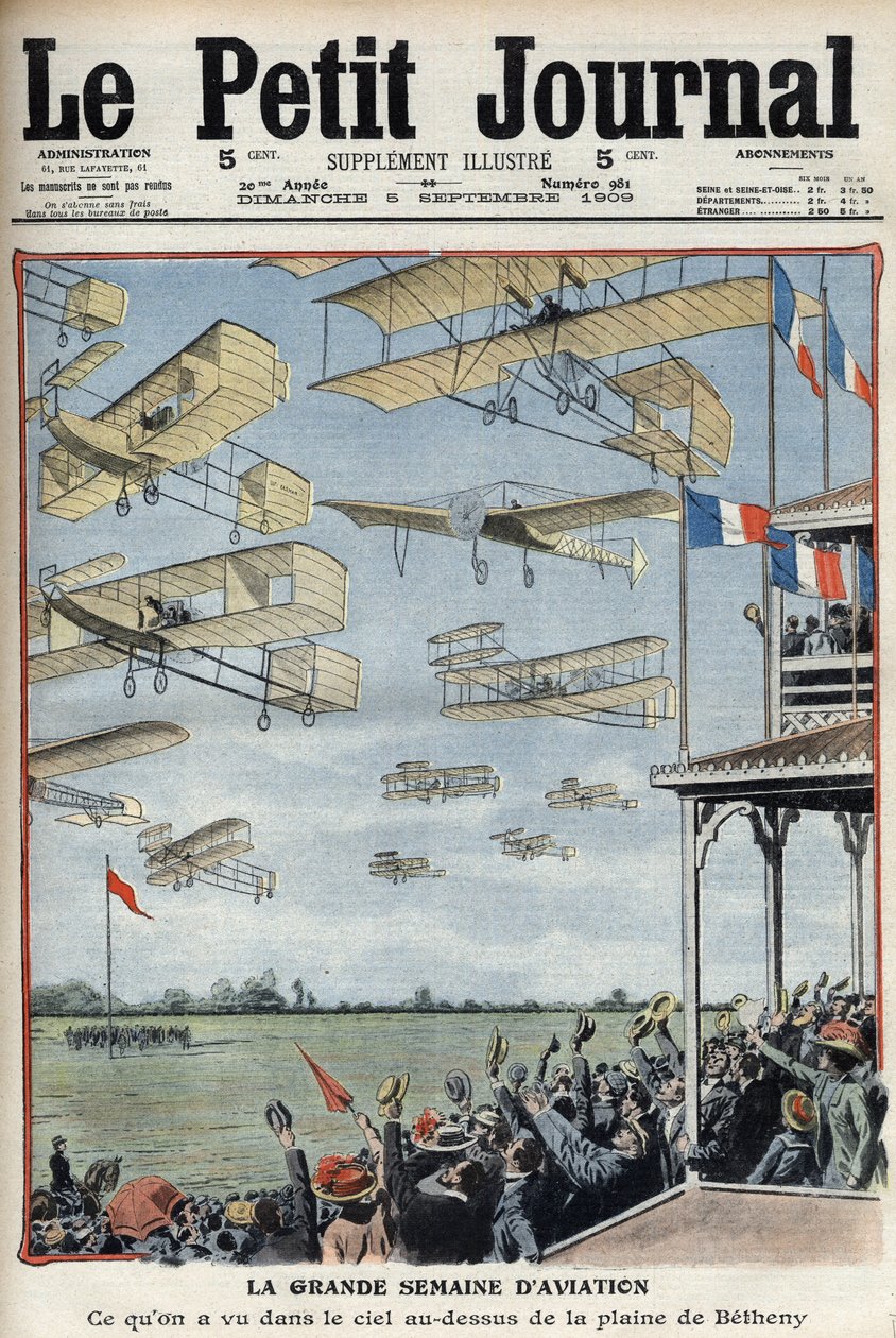 Flyguppvisning hölls i Betheny, Frankrike, illustration från den franska tidningen Le Petit Journal - Meeting d