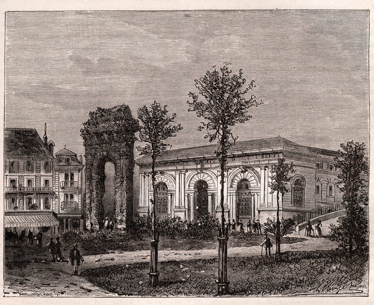 Aix les bains - Aix-les-Bains - Savojen - den romanska bågen av Campanus - gravyr i "La France illustrée: geografi, historia, statistisk administration" av V.A. Malt-Brown. 1884 av French School