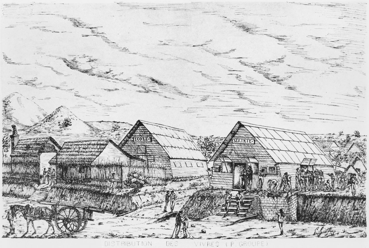 Album av Isle of Pines, distribution av förnödenheter, 1878-79 av French School