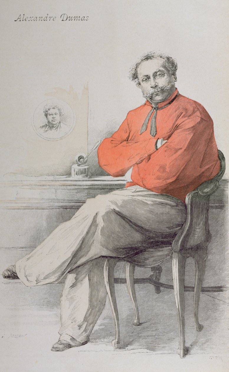 Alexandre Dumas Fils, illustration från La revue Illustree, 1 augusti 1888 av French School