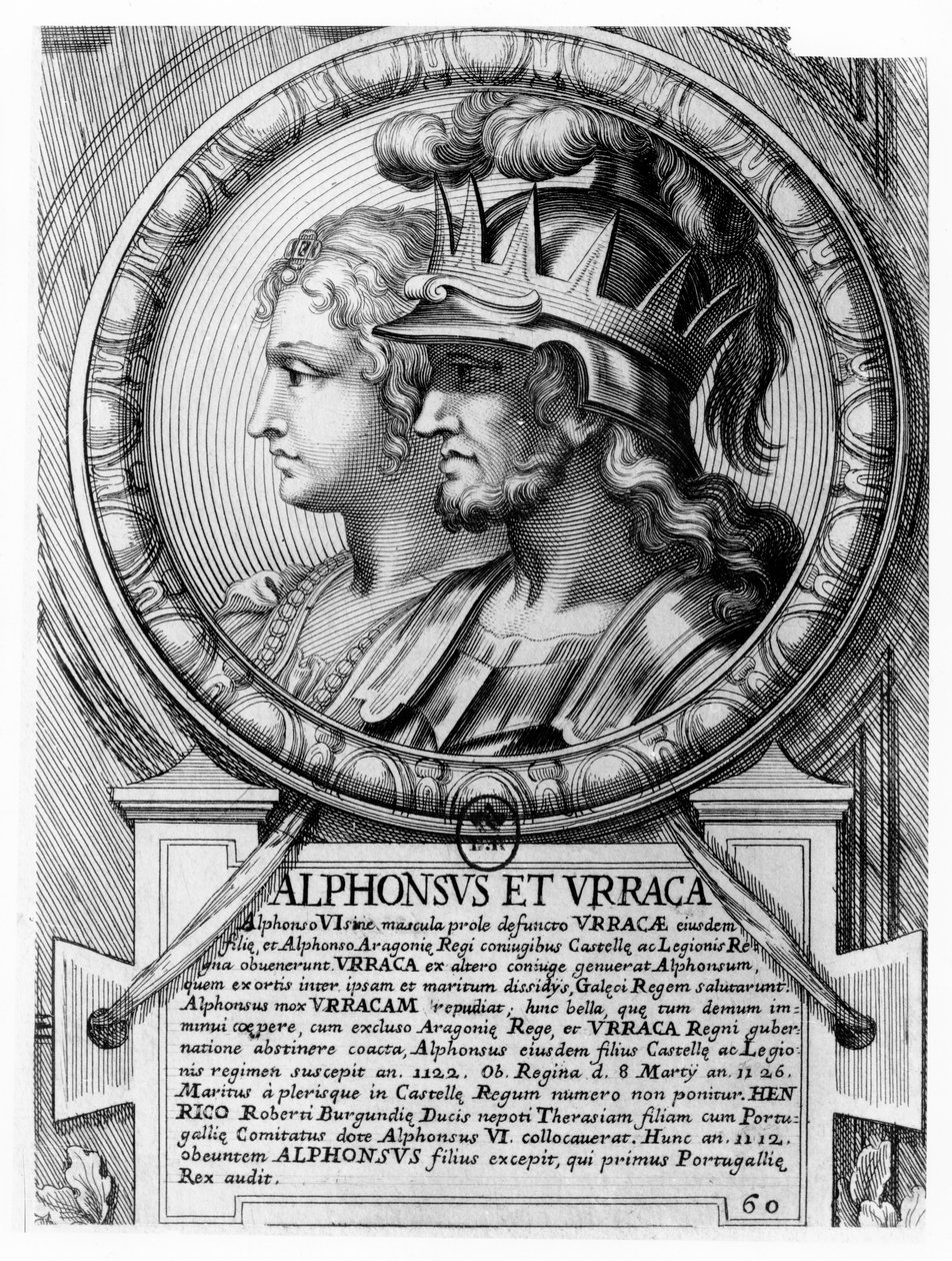 Alfonso I, stridsmannen och Urraca (gravyr) av French School