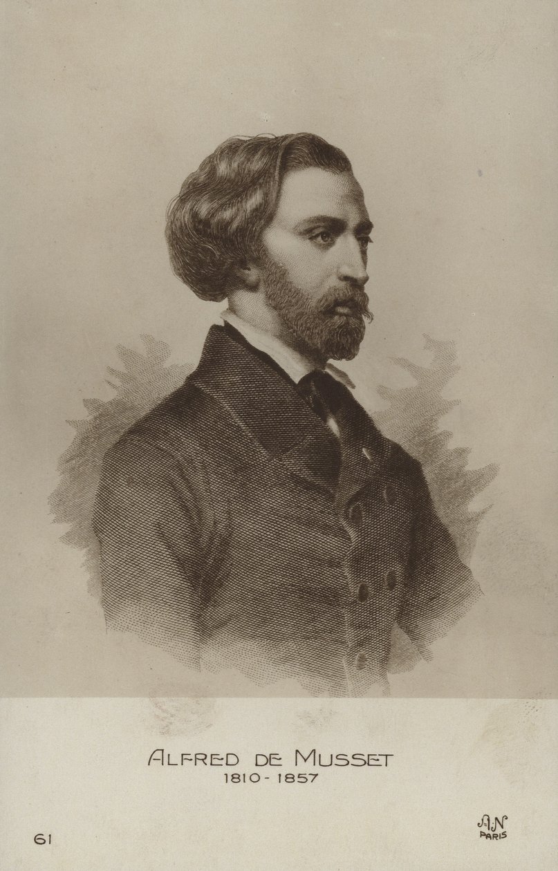 Alfred de Musset, fransk dramatiker, romanförfattare och poet (litografi) av French School