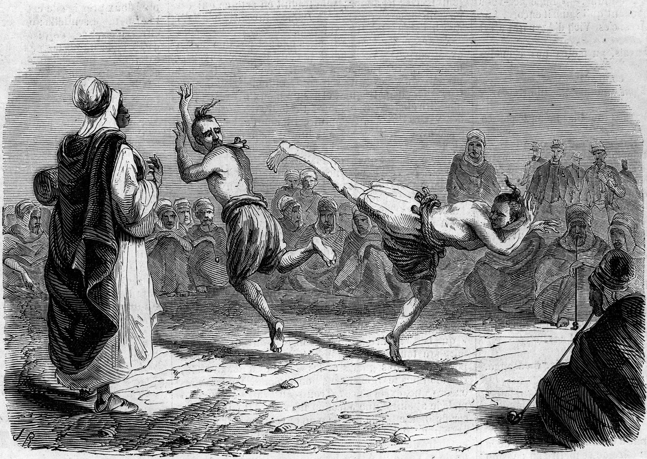 Algerisk sed: Arabisk dans. Ritning av Mr. Rigo, baserad på en skiss av Mr. Ameler, bataljonsledare. Gravyr i "" Le Monde Illustré"" nr 86 av 11 december 1858. av French School