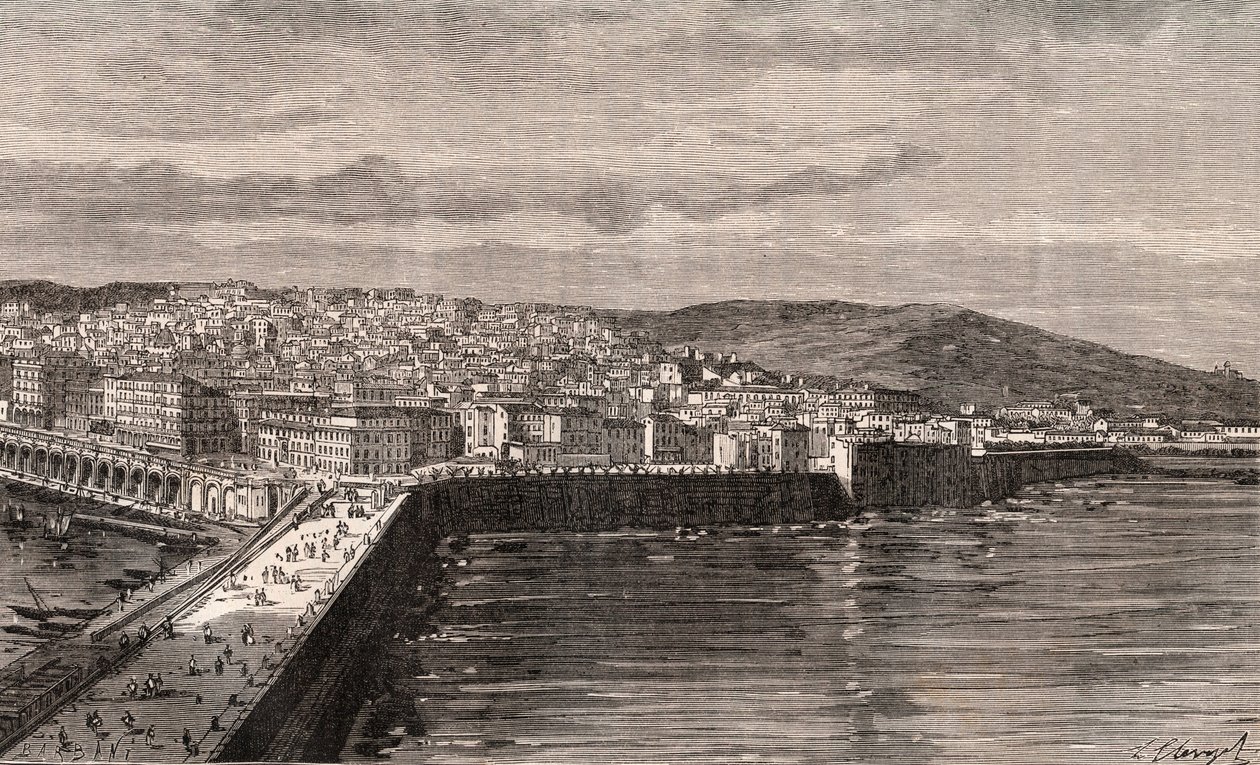 Alger - Alger - Algeriet - gravyr i "La France illustree: geografi, historia, administration statistique" av V.A. Malt-brunt. 1884 av French School