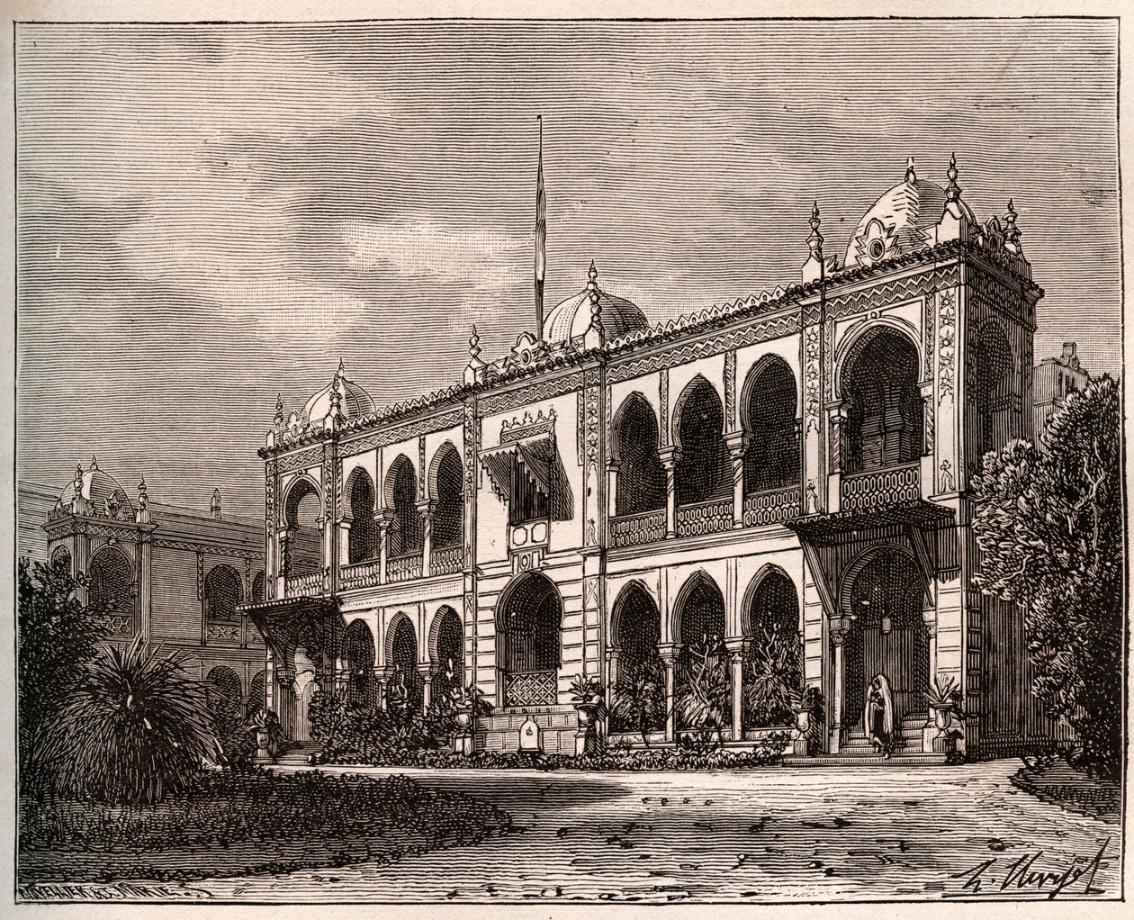 Alger - Guvernörens palats i Mustapha - gravyr i "La France illustrée: geografi, historia, statistisk administration" av V.A. Malt-Brown. 1884 av French School