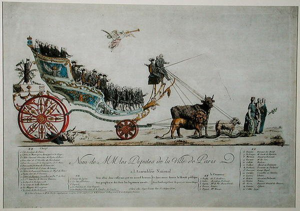 Allegorisk representation av deputerade i staden Paris vid Assemblee Nationale (färg litho) av French School