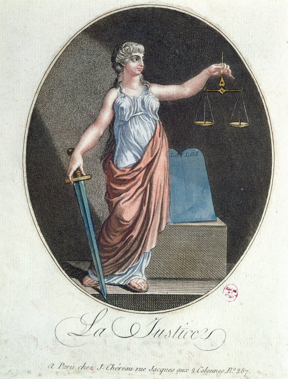 Allegory of Justice, publicerad av J. Chereau, Paris, 1792 av French School