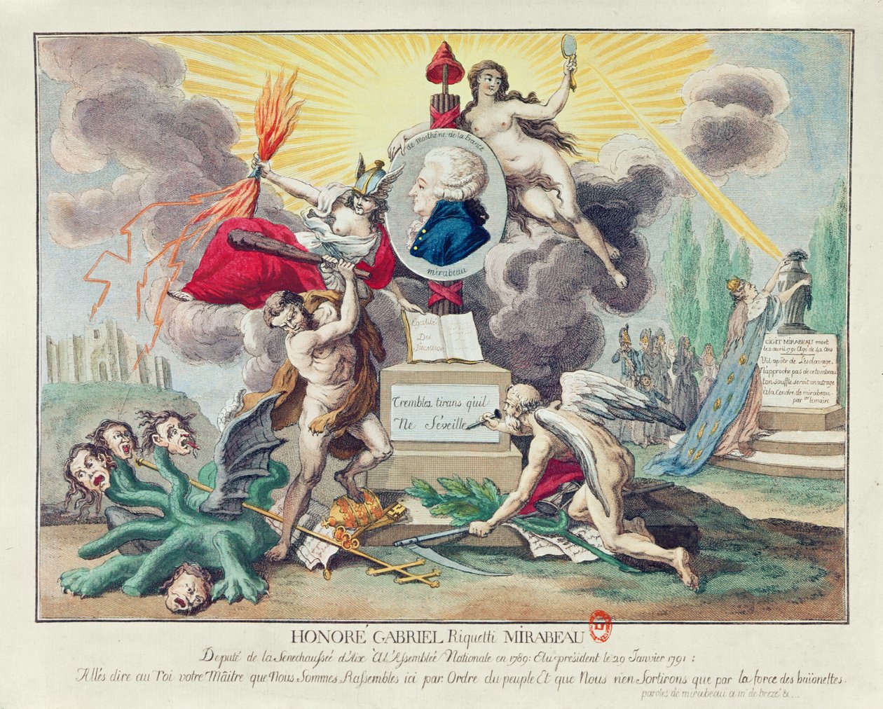 Allegori om Mirabeau död. 1791 (färggravyr) av French School