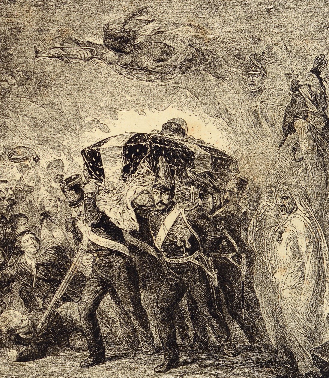 Allegori om den franske kejsaren Napoleon Bonapartes askas återkomst 1840. 1800-talet (gravyr från "Klar, seder, bruk, kostymer, uppfinningar av French School