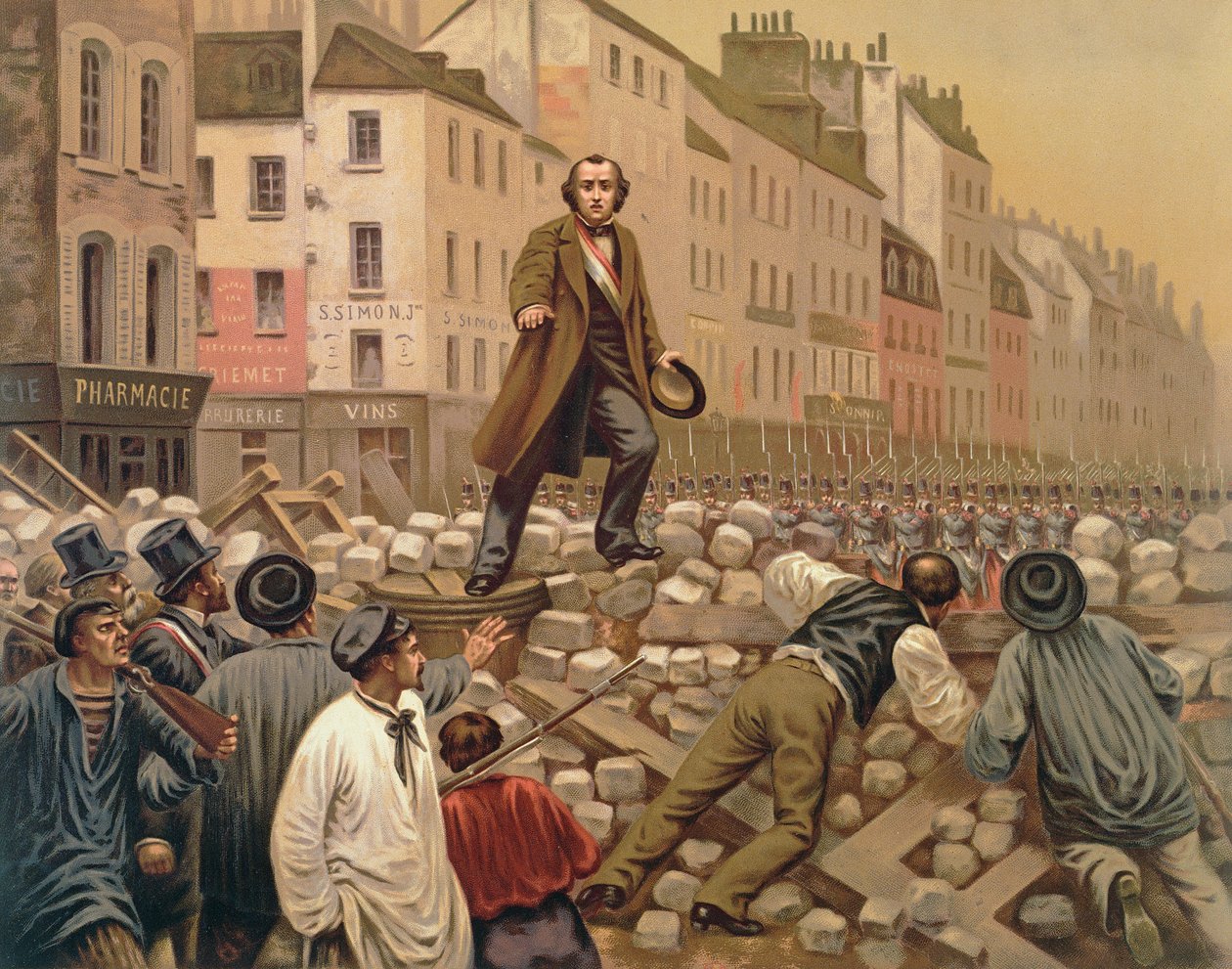 Alphonse Baudin på barrikaden av Faubourg Saint-Antoine, 3 december 1851 av French School