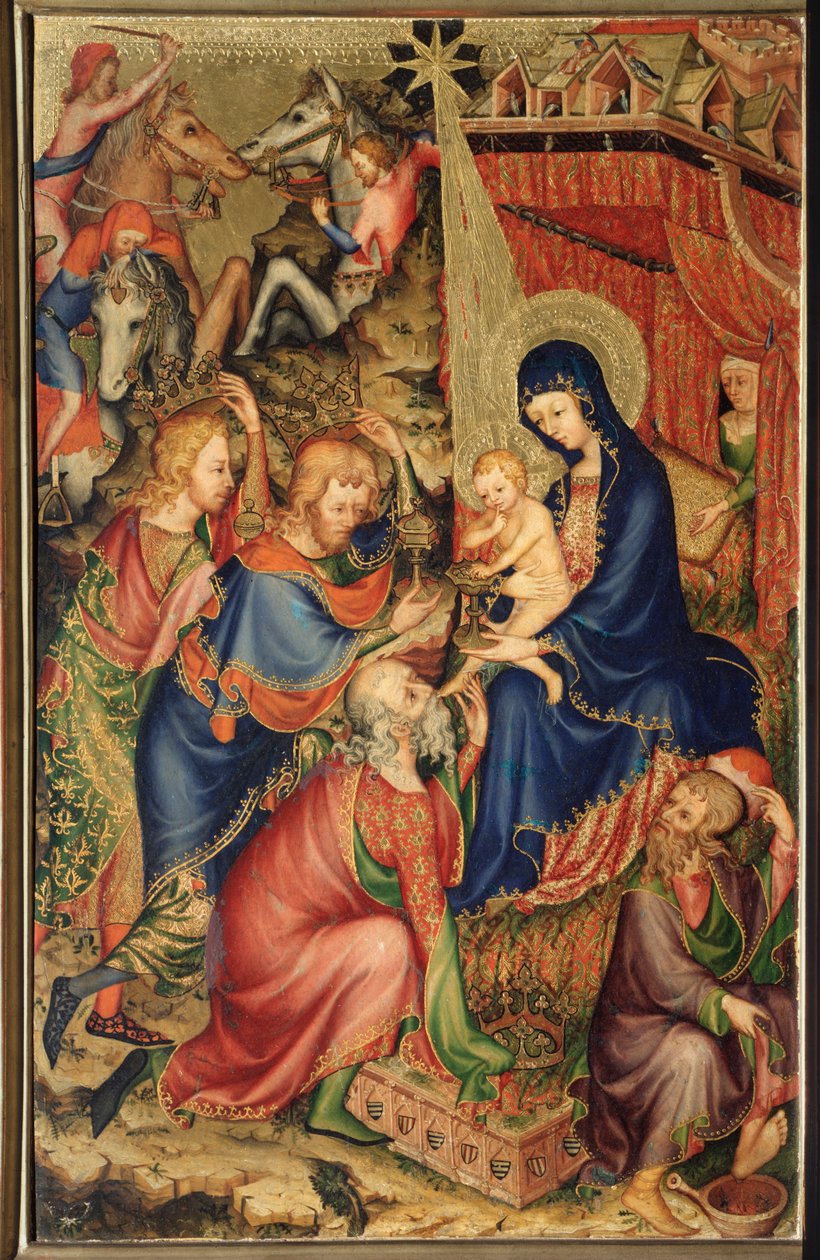 Altarolo del Bargello: tillbedjan av Magi - (diptyk av Bargello, Adoration of the Magi) Anonym målning av den franska skolan på 1300-talet (franska skolan, XIV-talet) Florens, Museo Nazionale del Bargello av French School