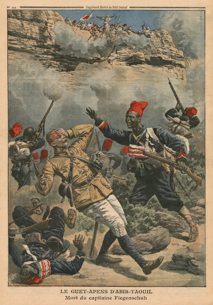 Bakhåll i Abir-Taouil, kapten Fiegenschuhs död, illustration från 