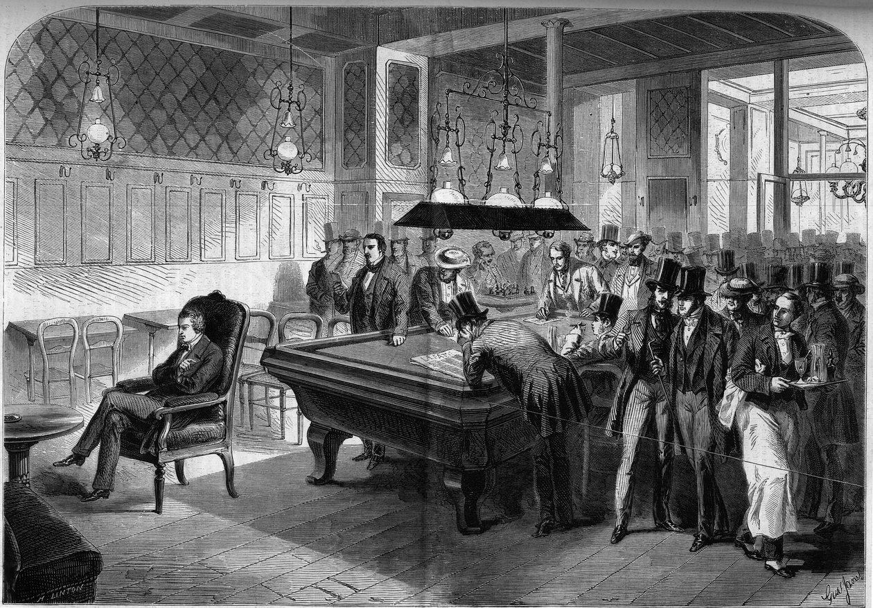 Den amerikanske schackspelaren Paul Morphy (1837-1884) spelar blinda åtta schackpartier på Cafe de la Regence i Paris av French School