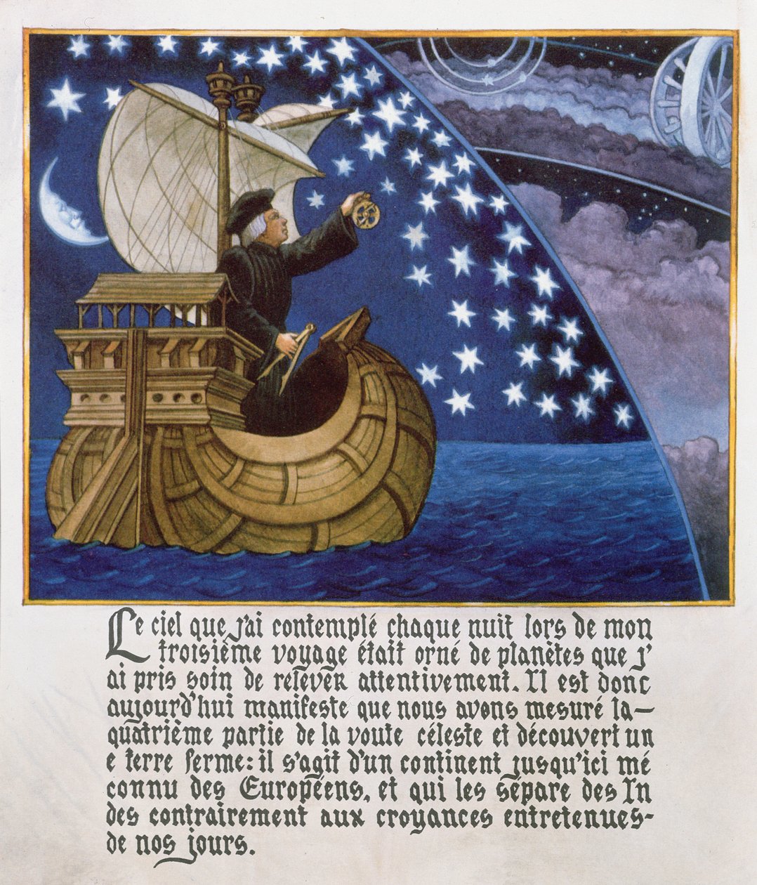 Amerigo Vespucci navigerar efter stjärnorna på sin tredje resa av French School