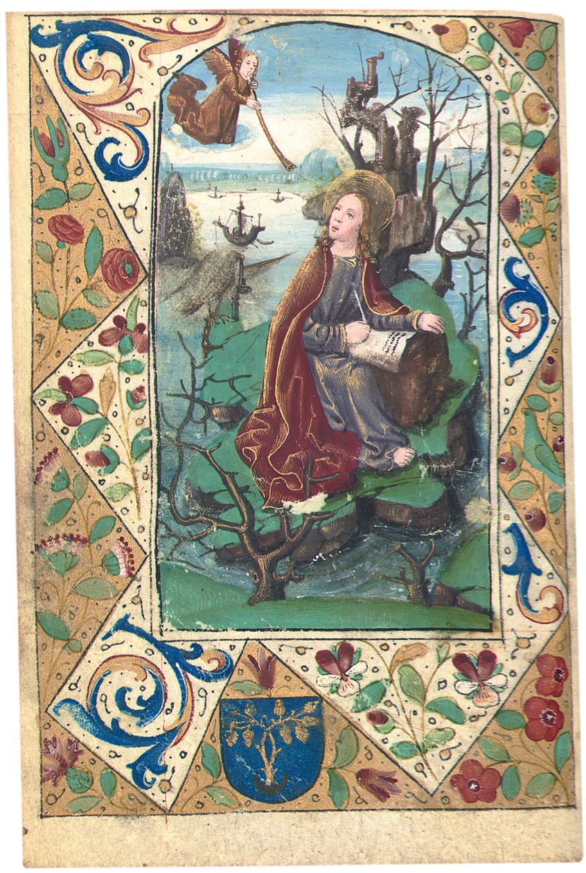 En ängel som visar sig för Maria Magdalena i vildmarken, illustration från Timmeboken, Användning av Rom av French School