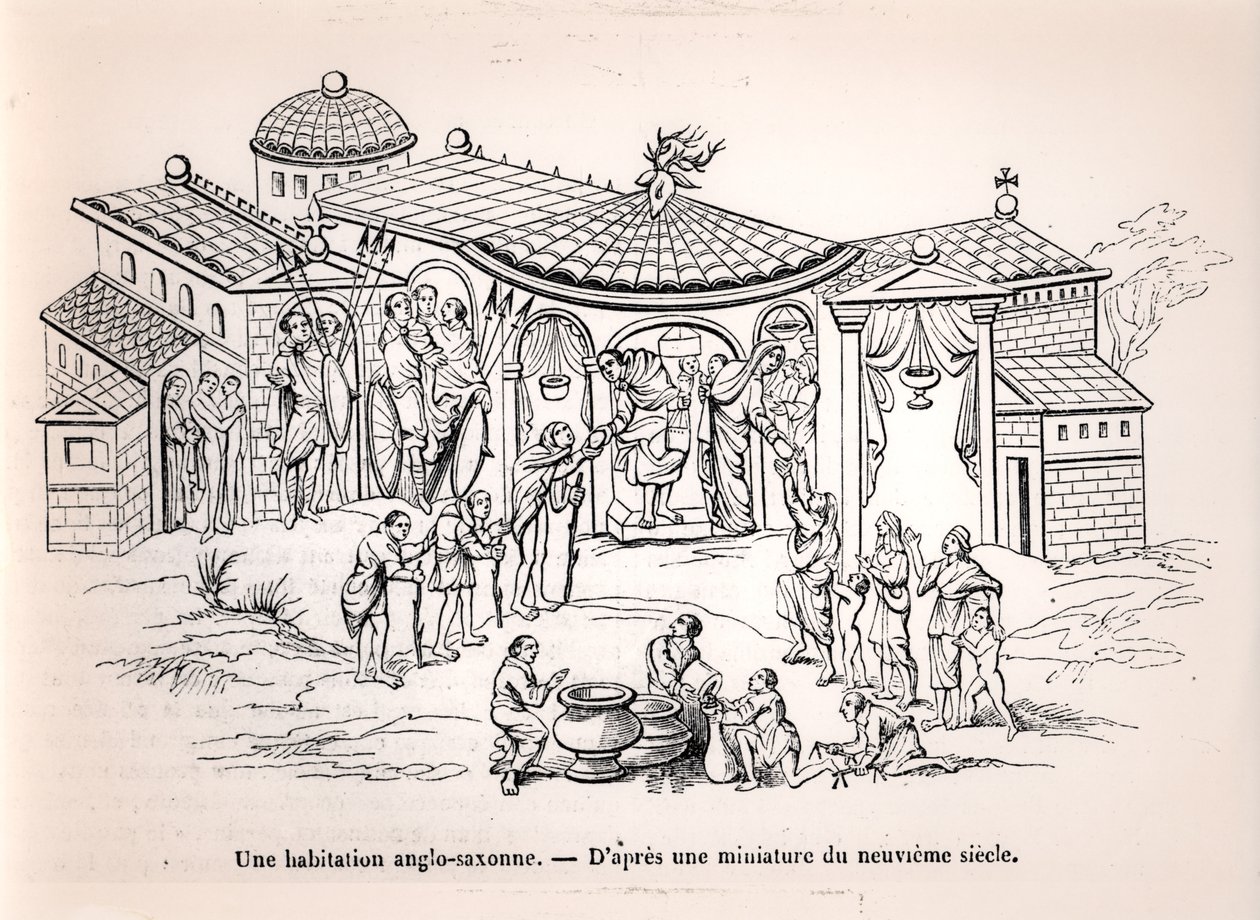 Ett anglosaxiskt hem i England före normandernas ankomst, efter en miniatyr från 800-talet av French School