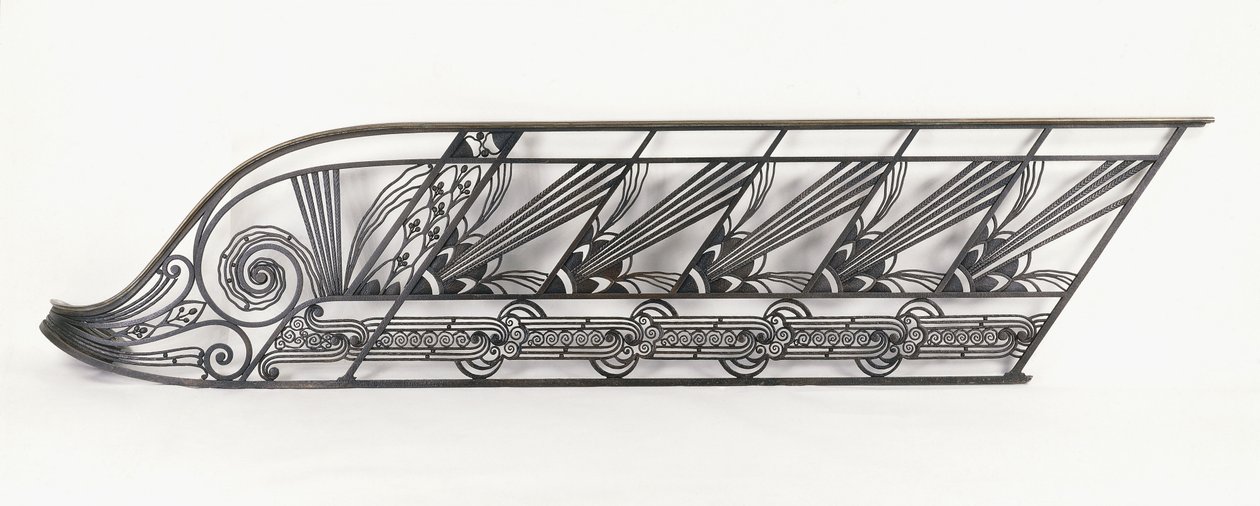 En art déco-trappa balustrad designad av Delion, ca 1920-1930-talet (brons, smidesjärn) av French School