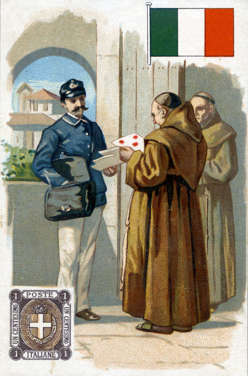 En italiensk brevbärare som levererar post, sent 1800-tal av French School
