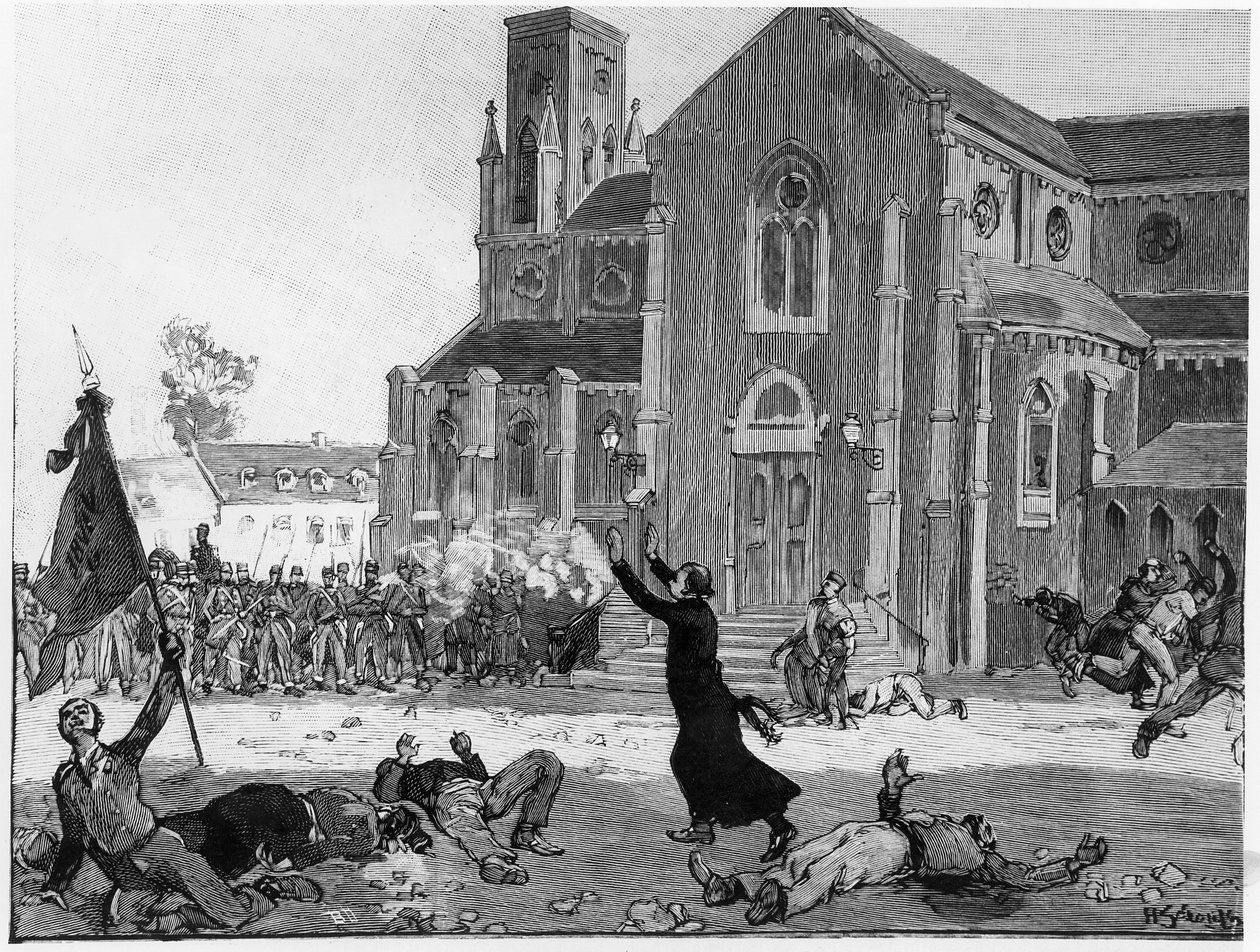Ett uppror på stadshustorget i Fourmies, illustration från Le Monde Illustre, 9 maj 1891 av French School