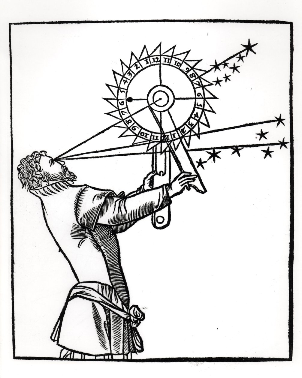 En astrolabium, illustration från Cosmographia av Petrus Apianus (1495-1552), publicerad i Paris av Vivant Gualtherot, 1551 Vivant av French School