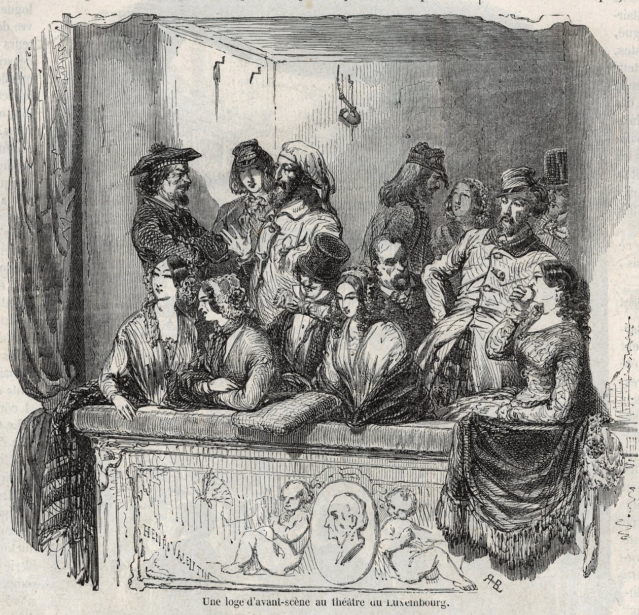 En avant-scenloge vid Luxemburgs teater i Paris på 1800-talet Gravyr i "" Tableau-de-Paris"" av Edmond Texier 1852 av French School