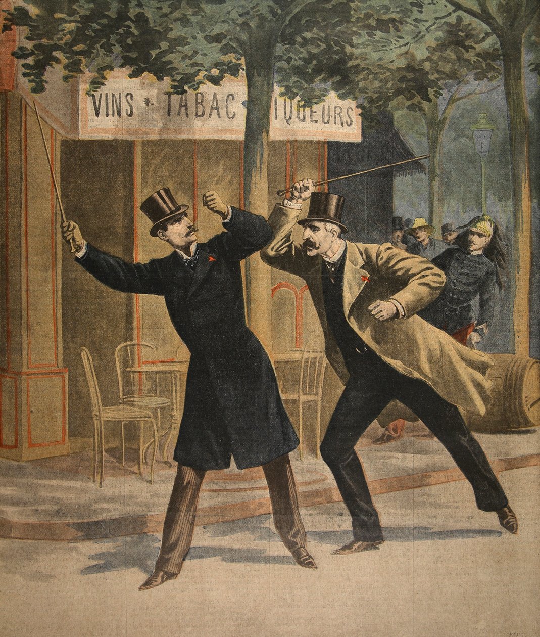 En incident mellan Esterhazy och Picquart, illustration från Le Petit Journal: Supplement illustre, 17 juli 1898 av French School