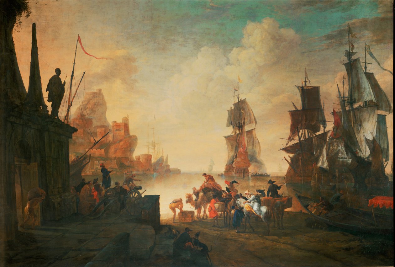 En orientalisk hamn ... (olja på duk) av French School