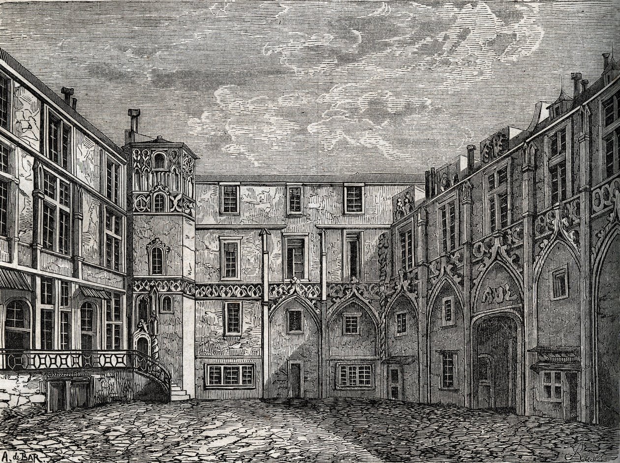 Ancien hotel de la Tromoille, rue des Bourdonnais, Paris (1:a arr) Gravyr i "" Paris fysiska, civila och moraliska historia: från de första historiska tiderna till idag" av Jacques Antoine Dulaure av French School