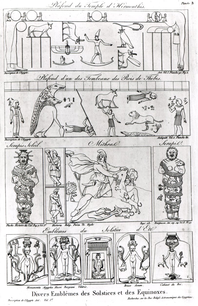Forntida egyptiska och persiska religiösa och astronomiska illustrationer och symboler av French School