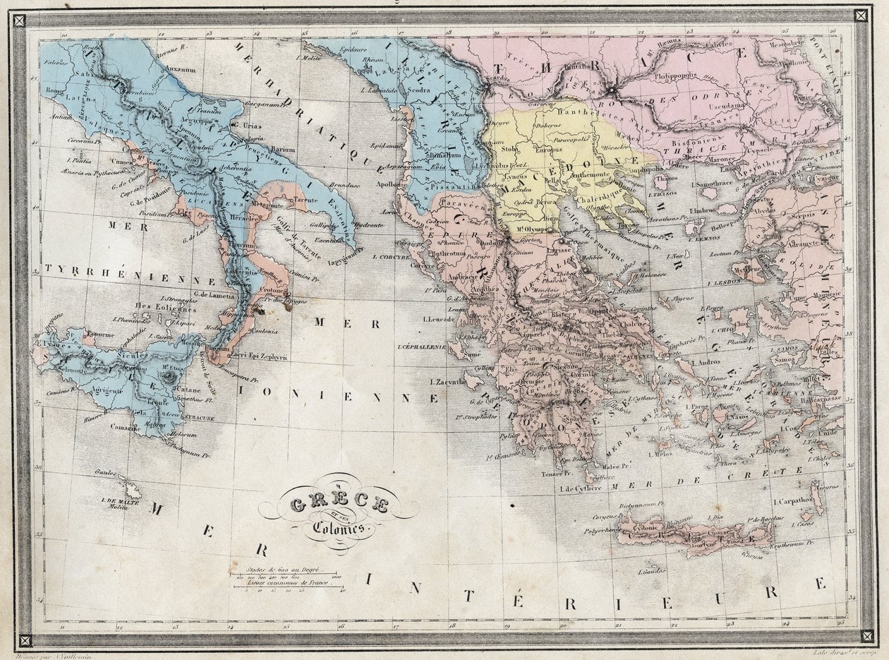 Antikens Grekland och dess kolonier - Plåt från "Universal Atlas of Ancient and Modern Geography for Residential Schools" av Vuillemin - ca. 1845 av French School